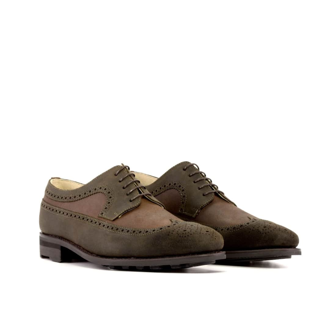 Derbie Brogue fleuri en daim gras vert et marron - Semelles