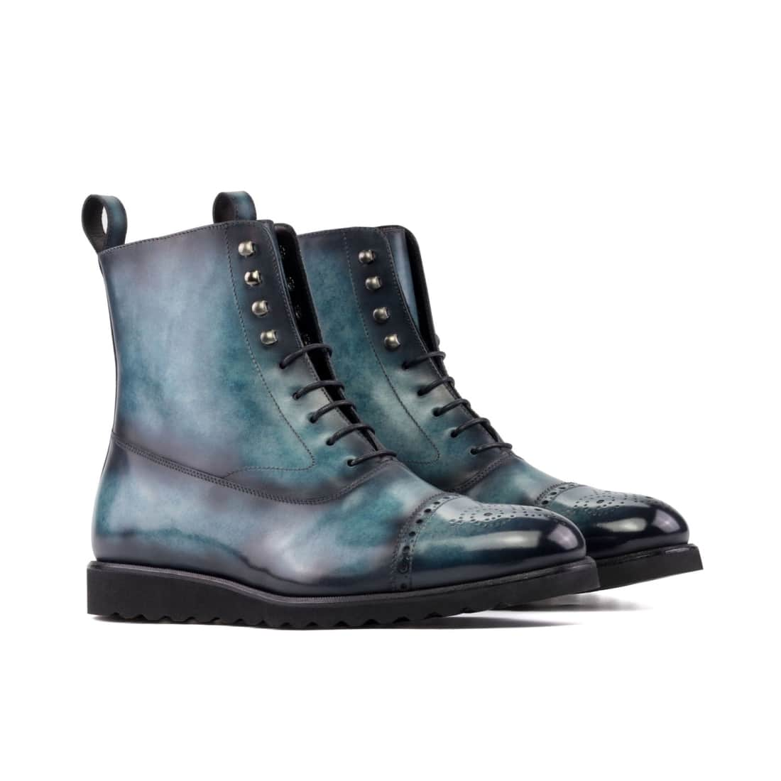 Bottines Blamoral en cuir patiné turquoise - Semelles