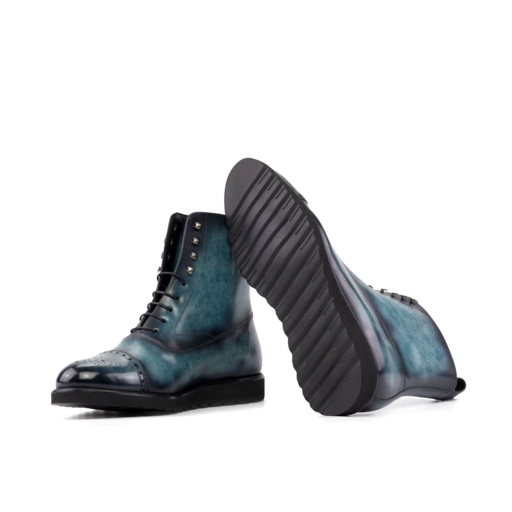 Bottines Blamoral en cuir patiné turquoise - Semelles Sport – vue 3