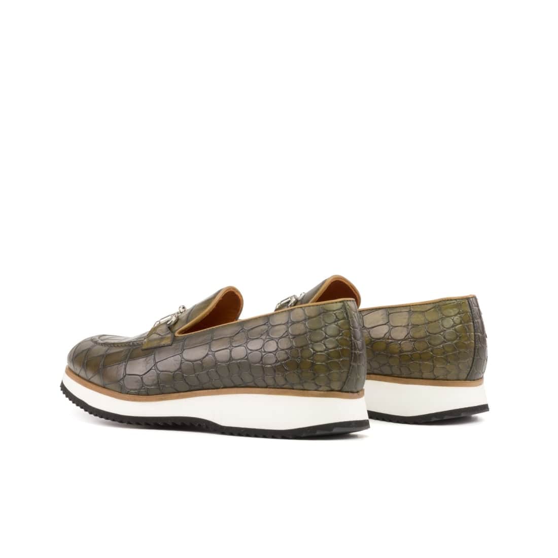 Mocassin à mors en cuir croco vert - Semelles Sport – vue 3