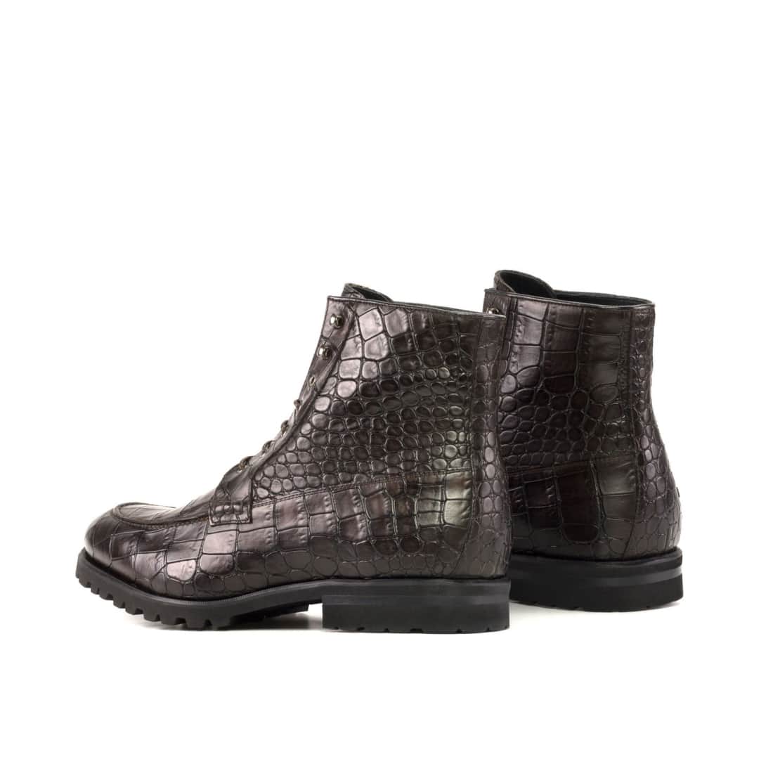 Bottines Derby Demi-Chasse en cuir croco marron foncé - Semelles Commando – vue 3
