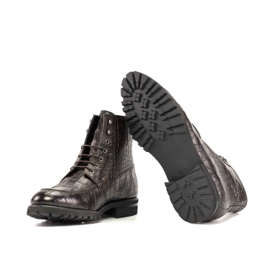 Bottines Derby Demi-Chasse en cuir croco marron foncé