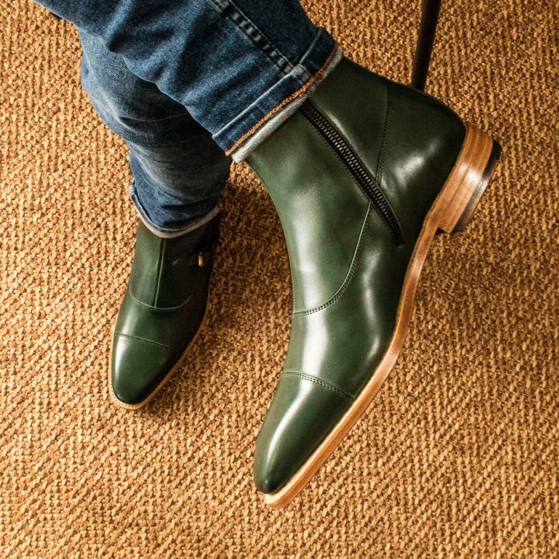 Bottines à Double Boucles en cuir vert – vue 4