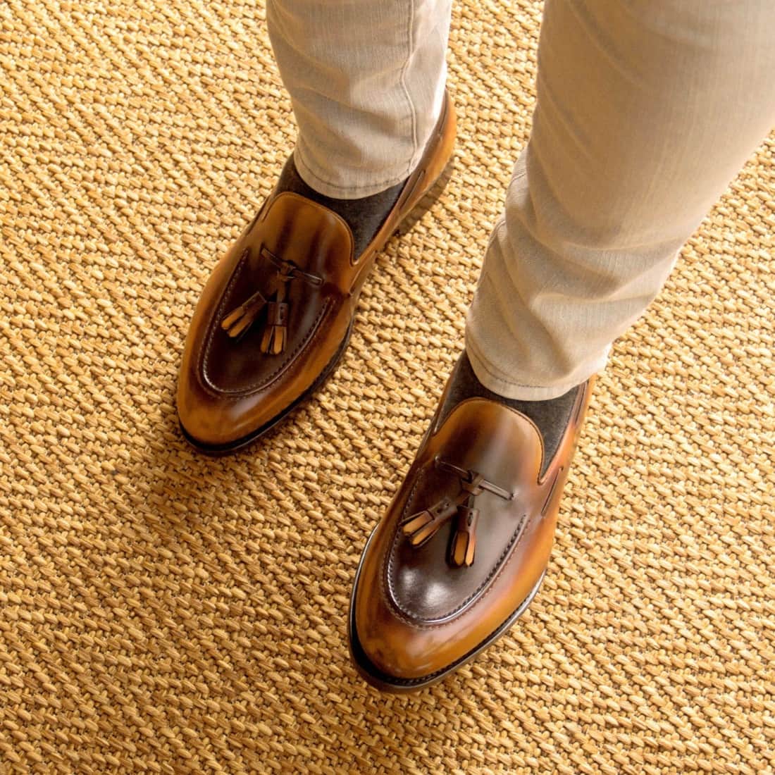 Mocassin à glands en cuir patiné marron clair – vue 4