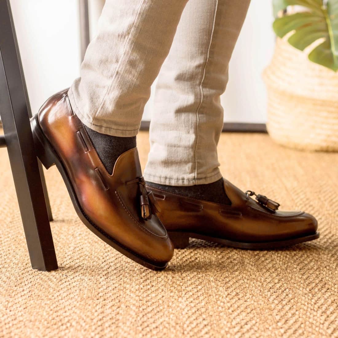 Mocassin à glands en cuir patiné marron clair – vue 5