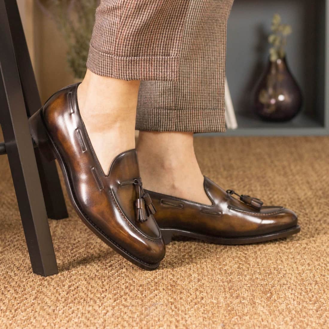 Mocassin à glands en cuir patiné tabac - Chaussures