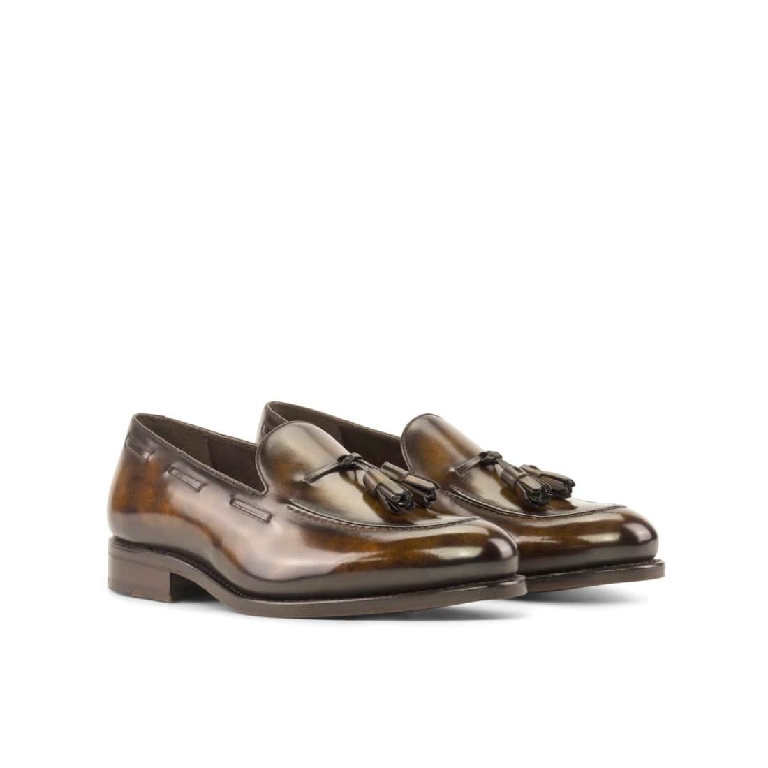 Mocassin à glands en cuir patiné tabac