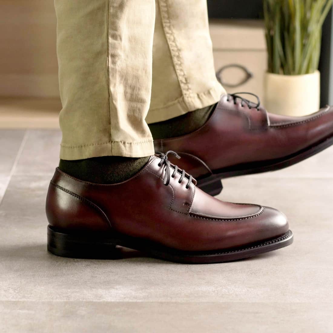 Derbie Chasse en cuir bordeaux - Chaussures