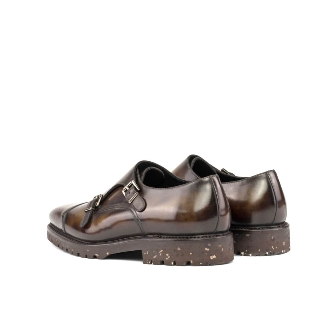 Chaussure double boucle en cuir patiné marron - Semelles