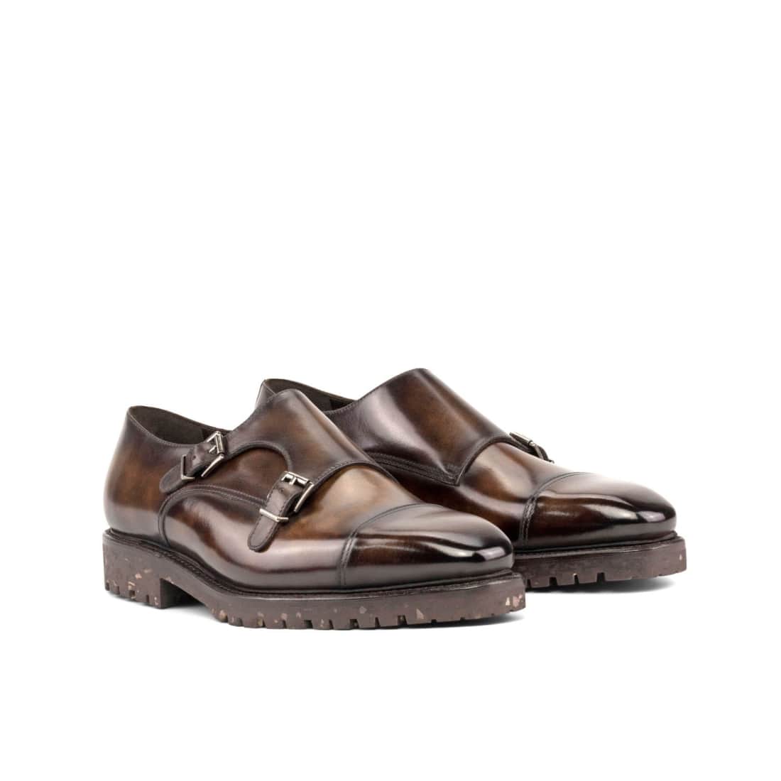 Chaussure double boucle en cuir patiné marron - Semelles Commando Recyclées Vibram®