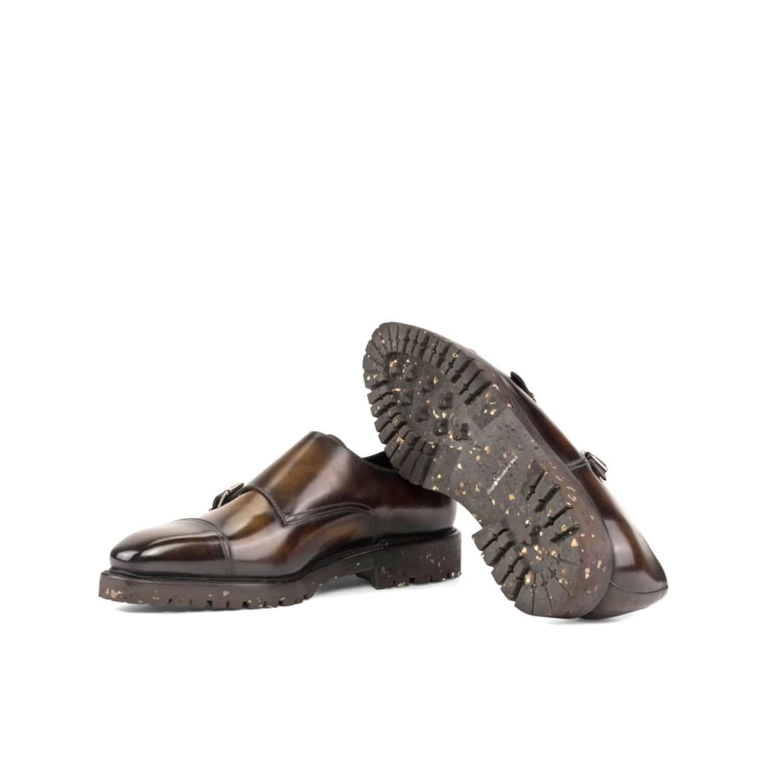 Chaussure double boucle en cuir patiné marron - Semelles Commando Recyclées Vibram® – vue 2