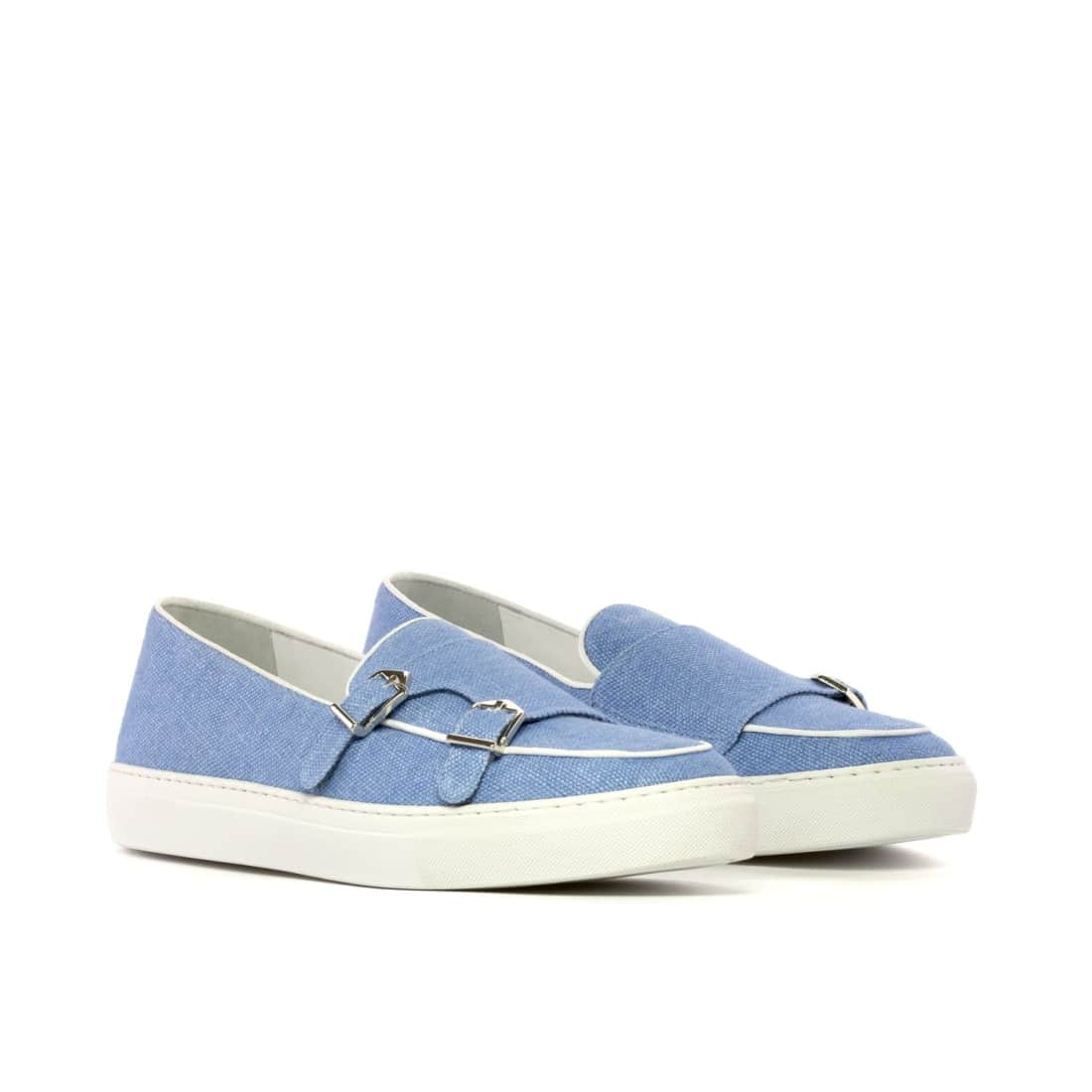 Sneaker Mocassin Double Boucle en lin bleu ciel