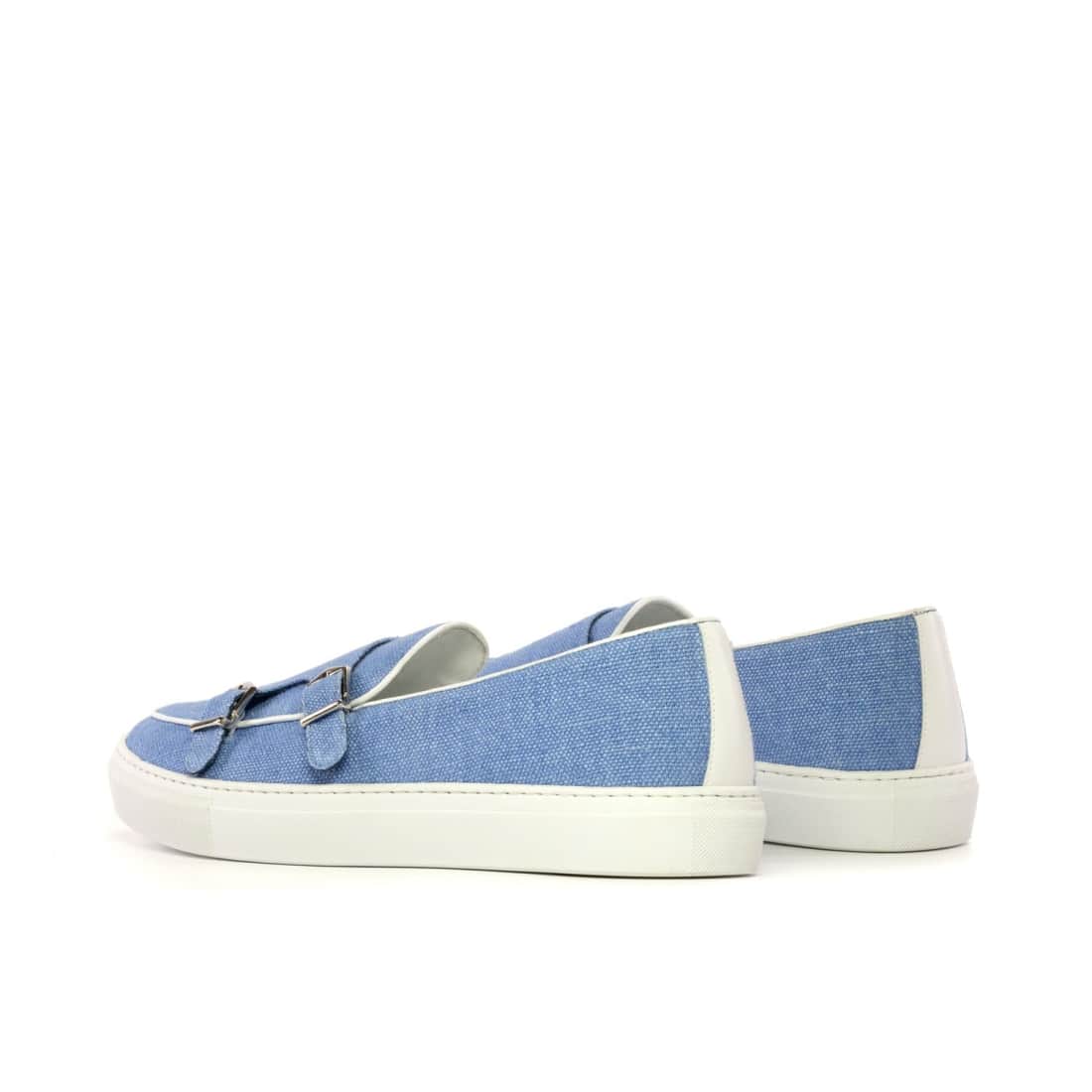 Sneaker Mocassin Double Boucle en lin bleu ciel – vue 3
