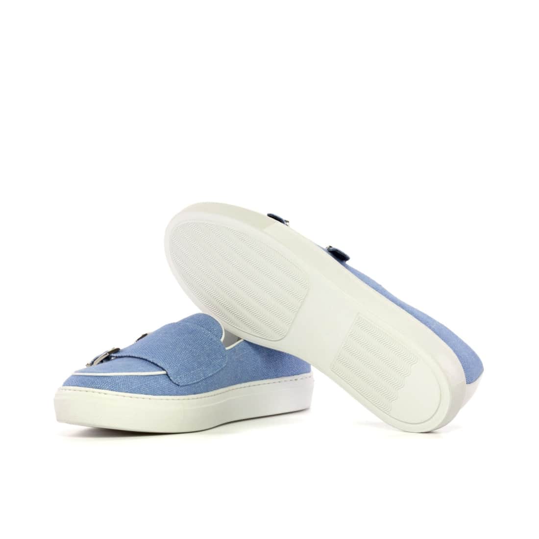 Sneaker Mocassin Double Boucle en lin bleu ciel – vue 2