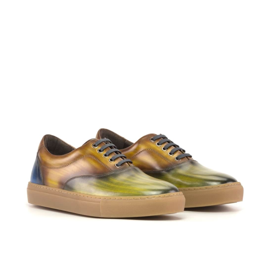 Sneakers Spinner en cuir patiné tri color - Semelles Caramel