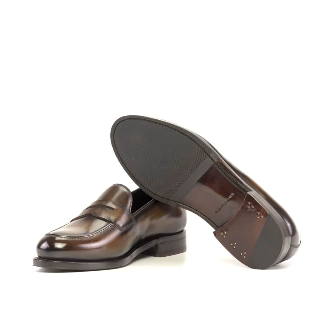 Mocassins Penny à bandeau en cuir patiné marron foncé – vue 2