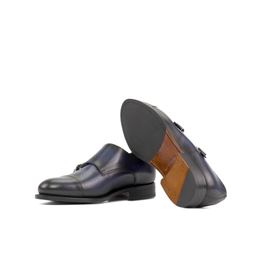 Chaussure double boucle en cuir patiné bleu marine – vue 2