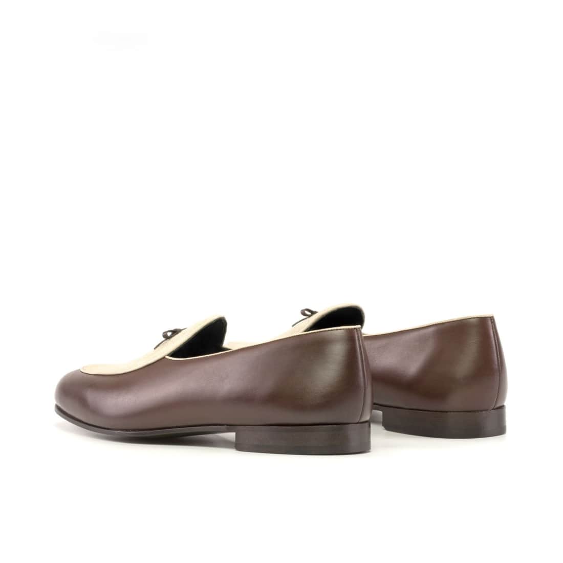 Mocassin Belge en cuir marron et lin beige - Chaussures