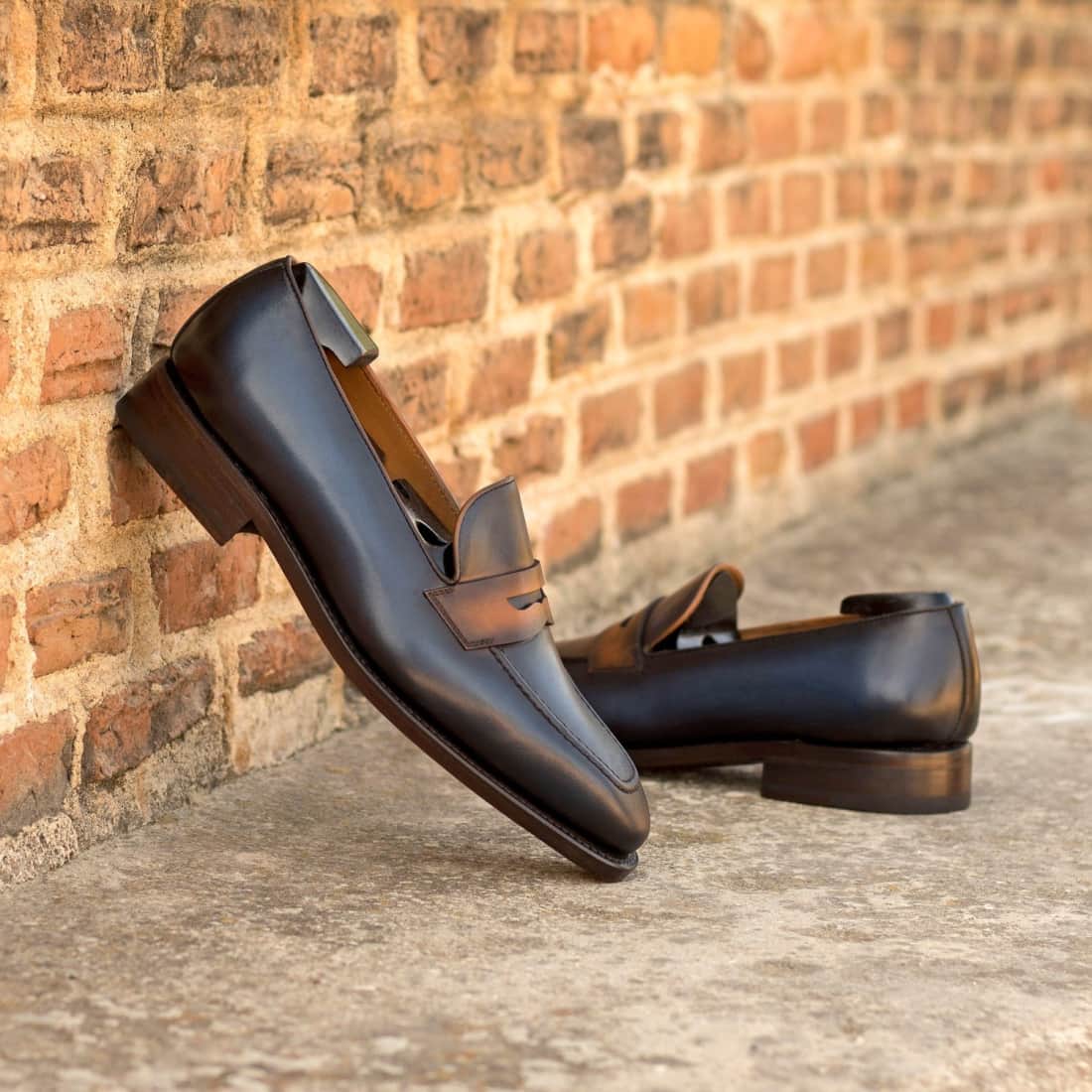Mocassins Penny à bandeau en cuir patiné bleu marine