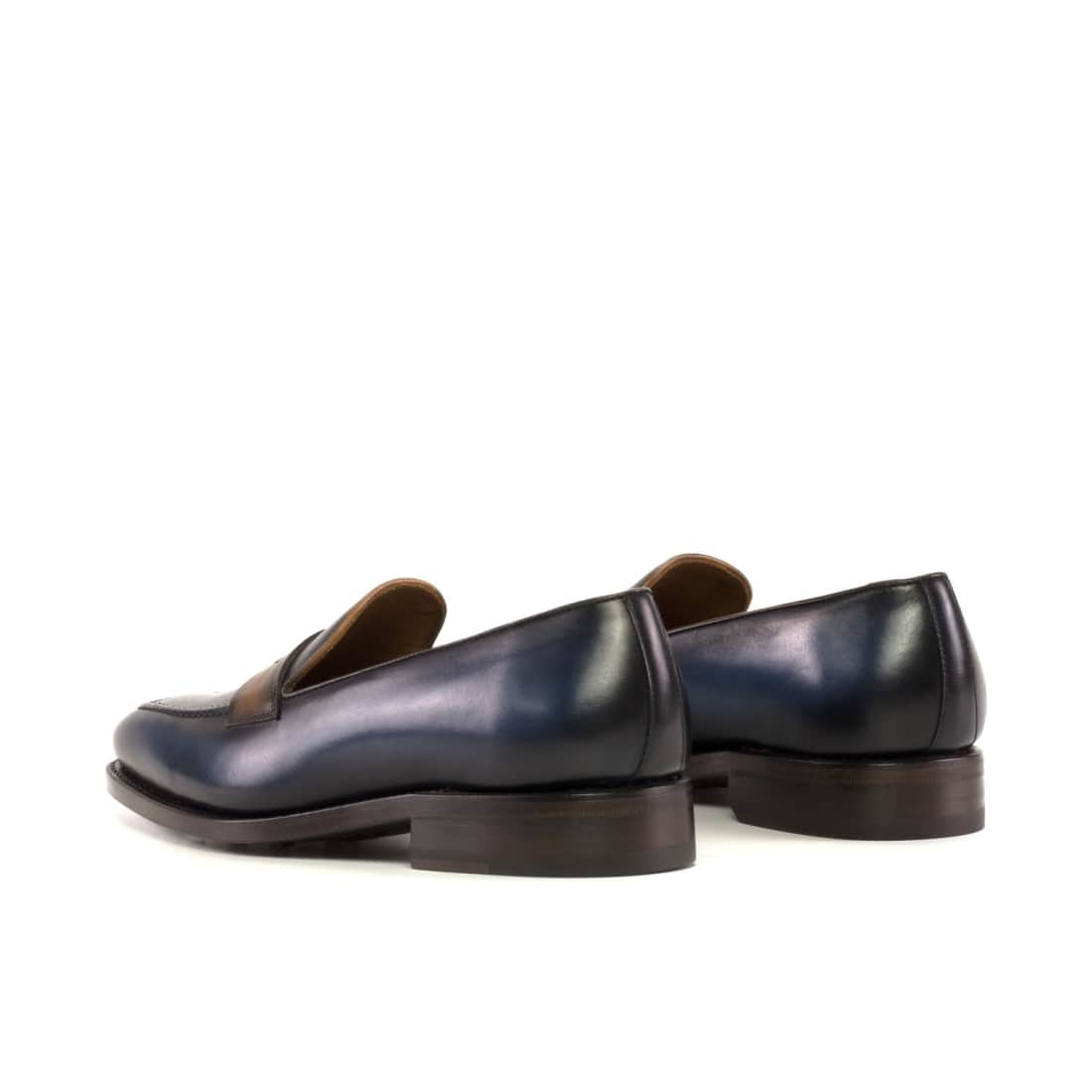 Mocassins Penny à bandeau en cuir patiné bleu marine et cognac – vue 3