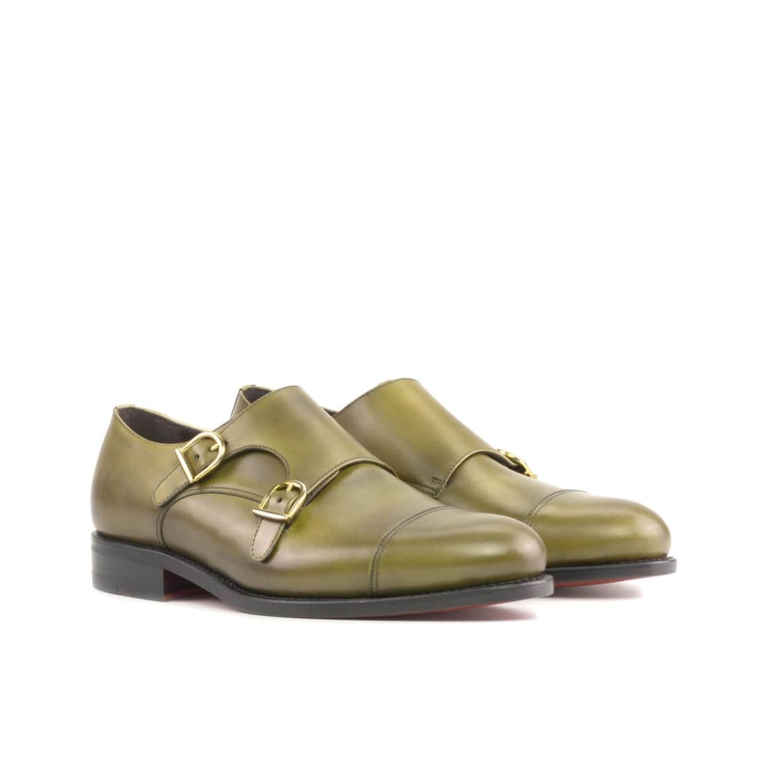 Chaussure double boucle en cuir vert olive