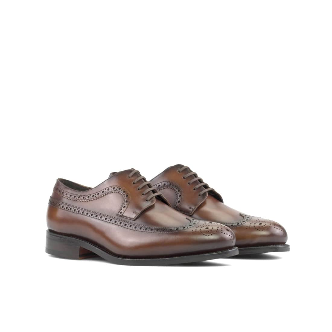 Derbie Brogue fleuri en cuir patiné marron moyen