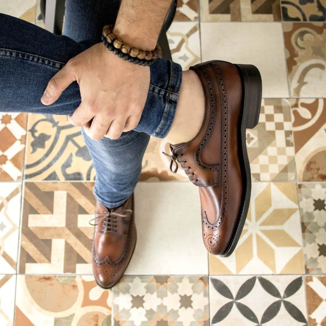 Derbie Brogue fleuri en cuir patiné marron moyen – vue 5