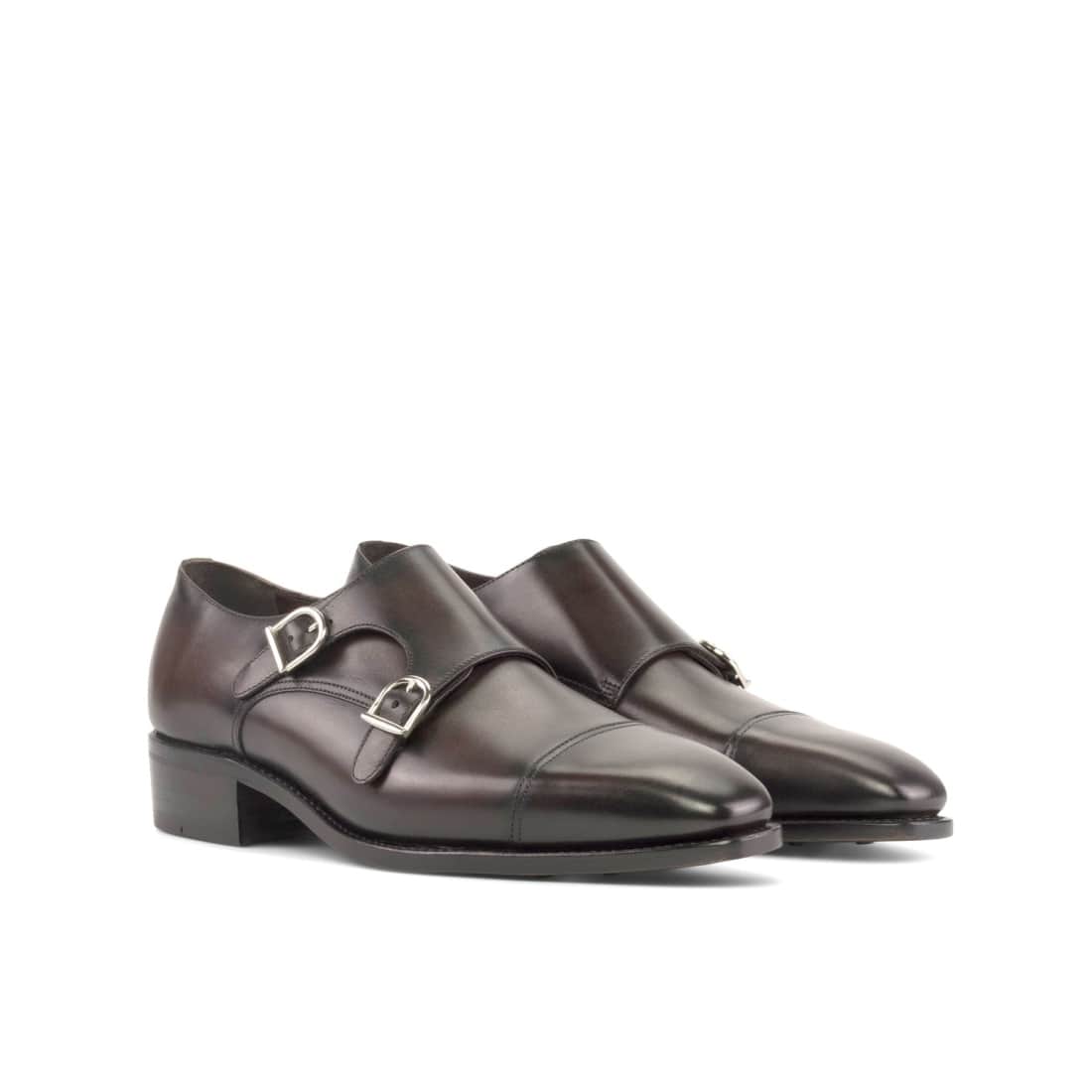 Chaussure double boucle en cuir marron foncé