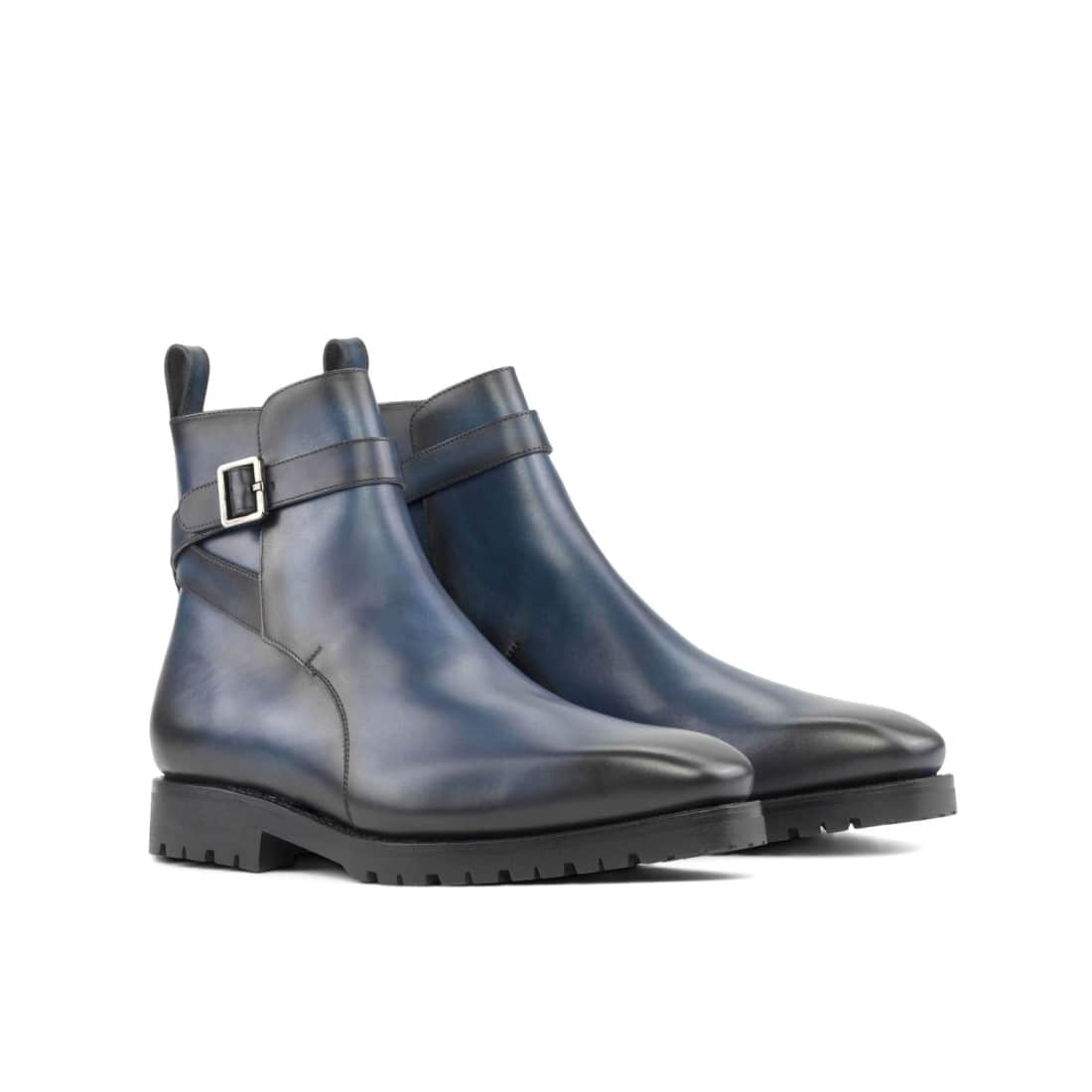 Bottines Jodhpur en cuir bleu marine - Semelles Commando