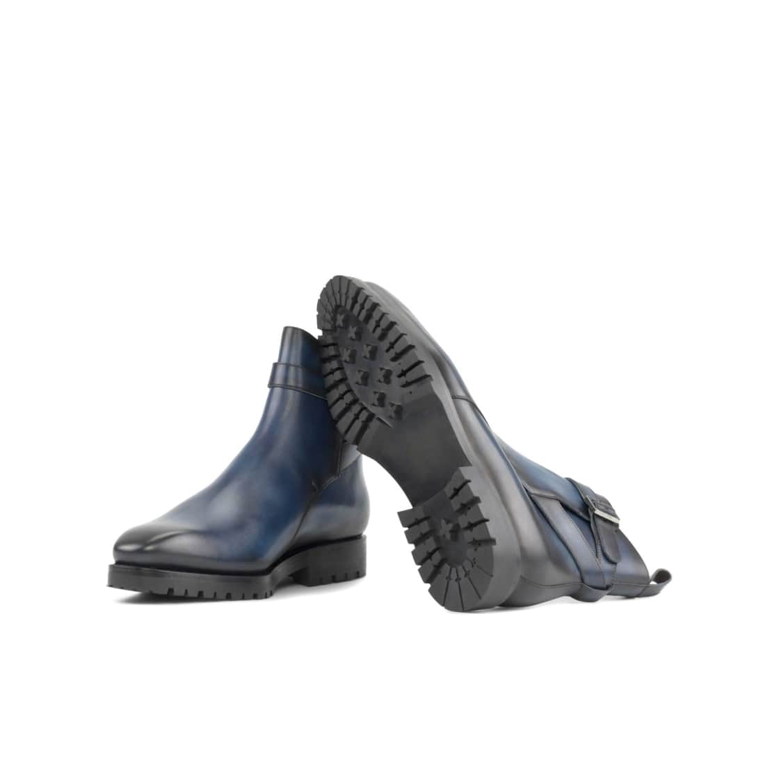 Bottines Jodhpur en cuir bleu marine - Semelles Commando – vue 2