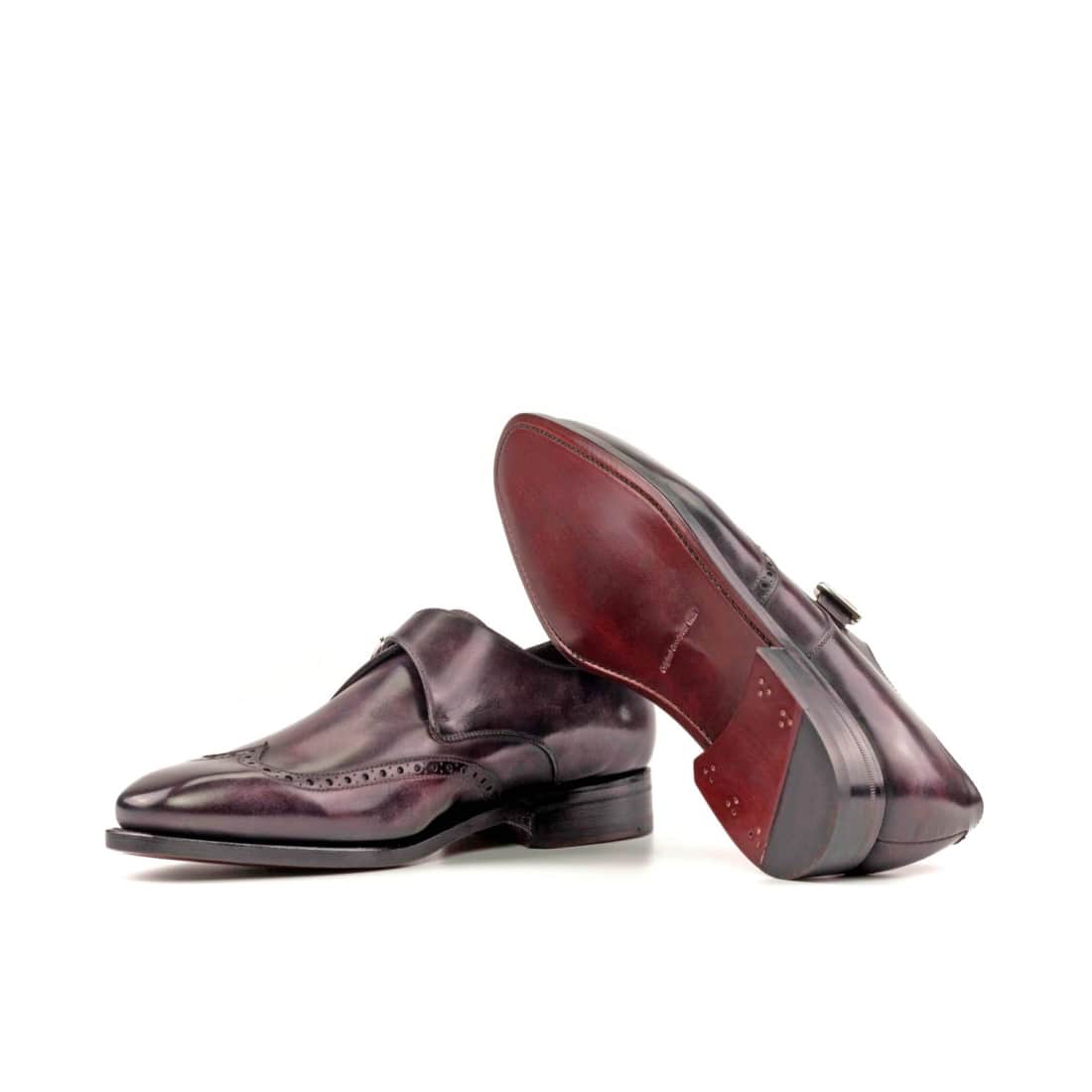 Chaussure à boucle bout fleuri en cuir patiné aubergine – vue 2