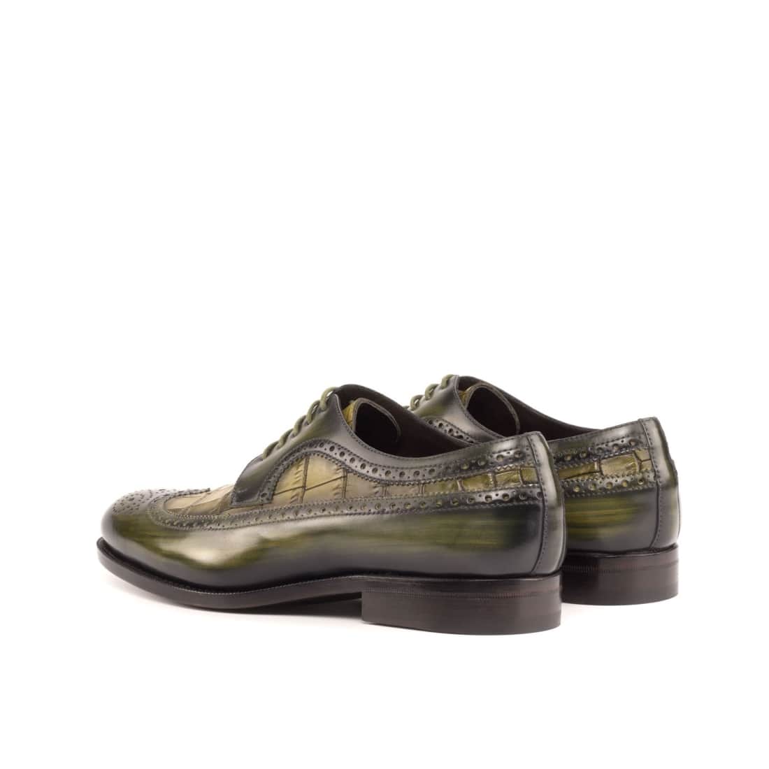 Derbie Brogue fleuri en cuir patiné et croco kaki – vue 3