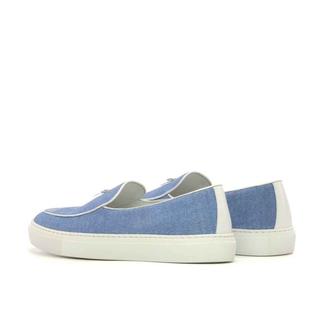 Sneaker Mocassin Belge en lin bleu ciel – vue 3