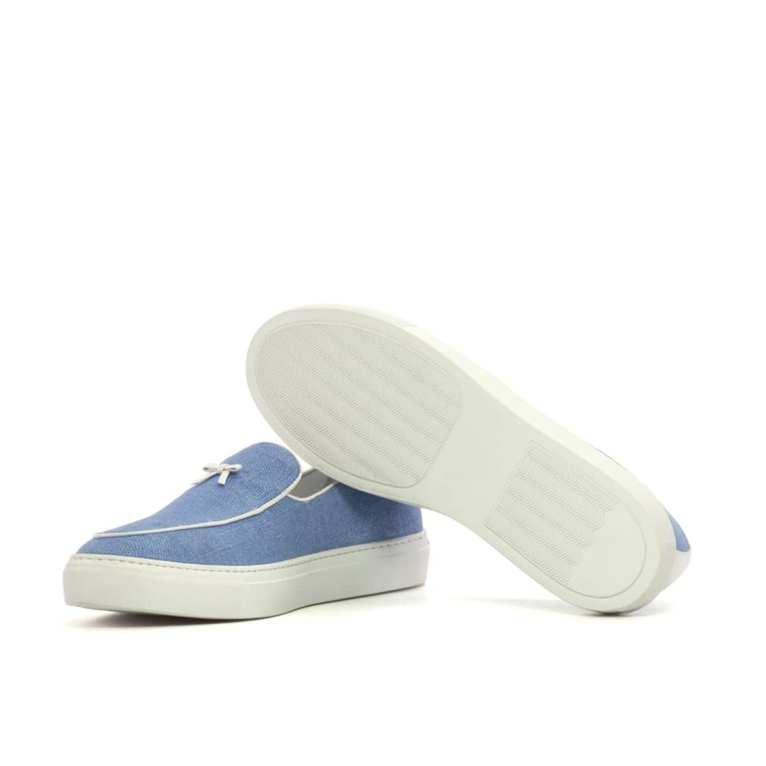 Sneaker Mocassin Belge en lin bleu ciel - Chaussures
