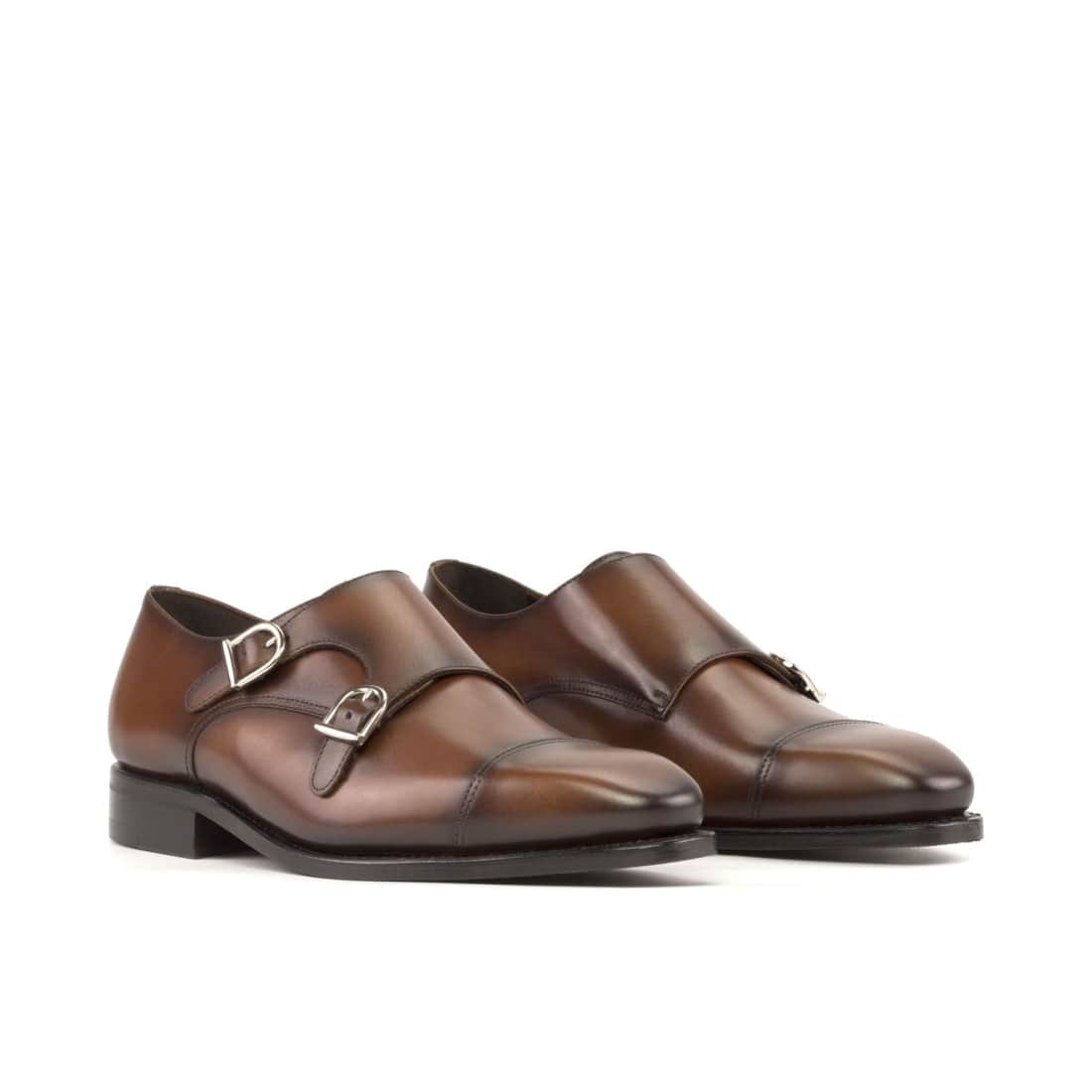 Chaussure double boucle en cuir marron moyen