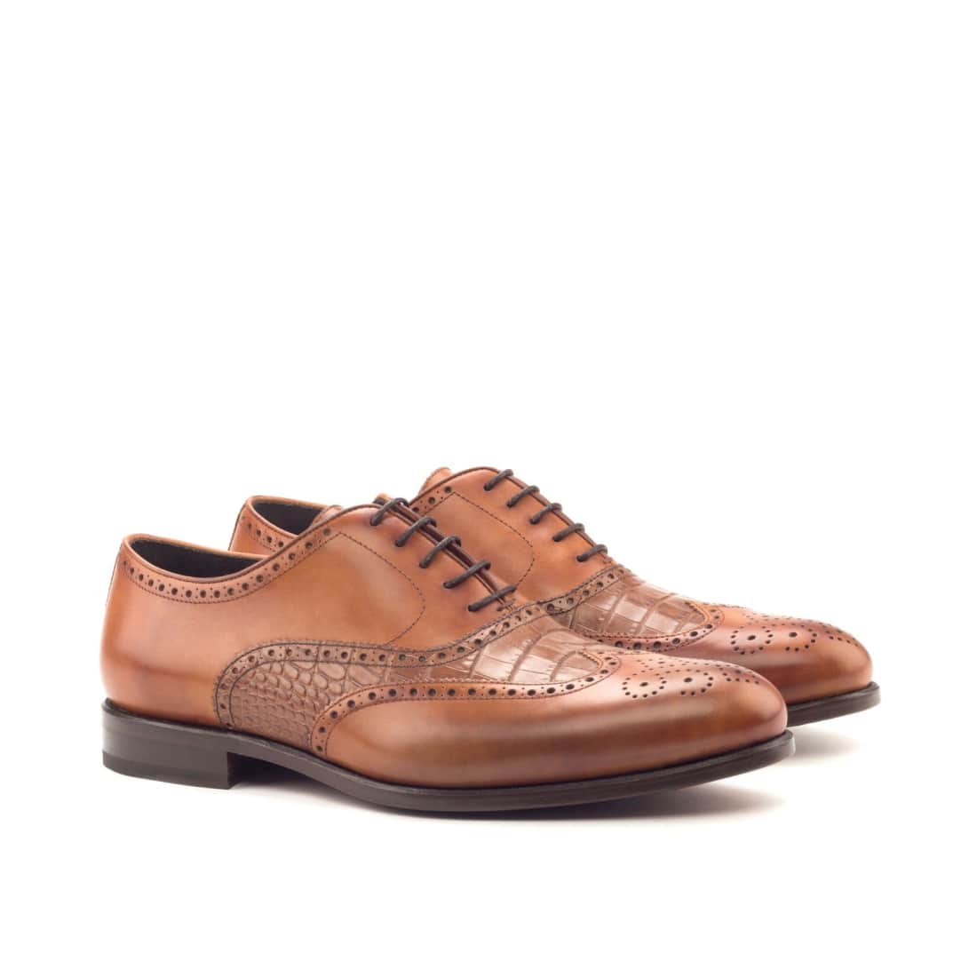 Richelieu fleuri en cuir et croco marron clair - Chaussures