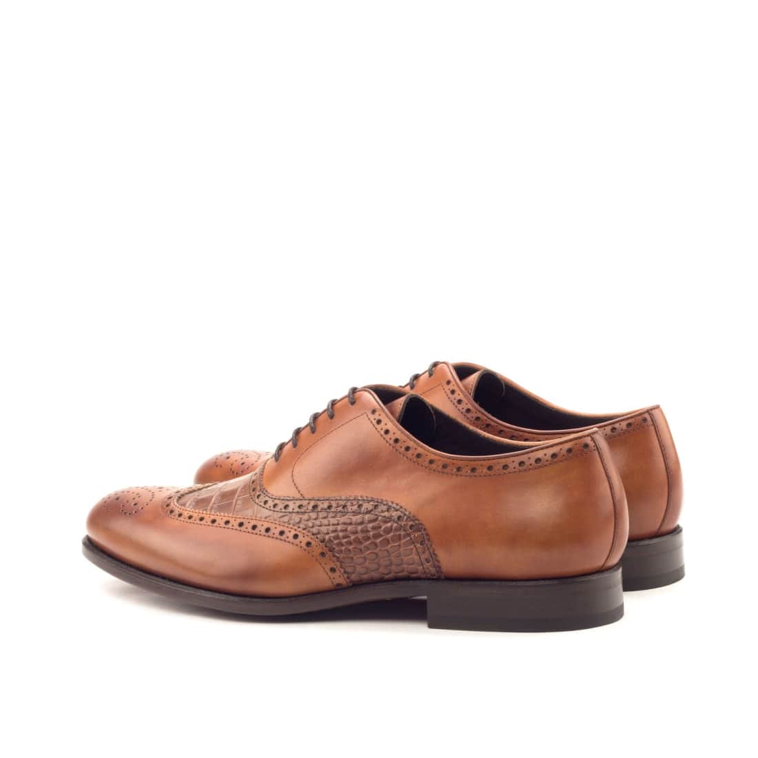 Richelieu fleuri en cuir et croco marron clair - Chaussures