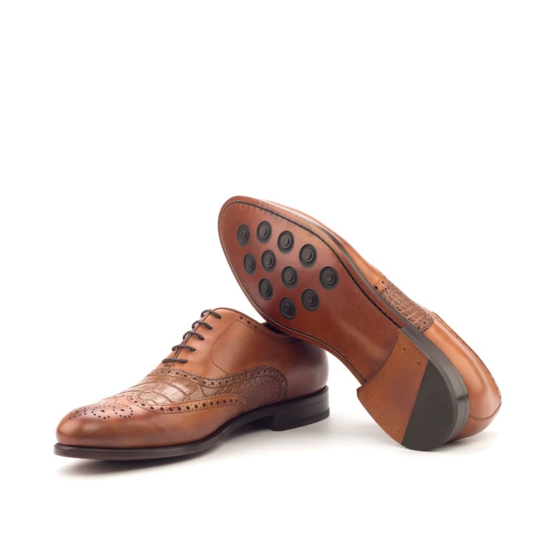 Richelieu fleuri en cuir et croco marron clair - Chaussures