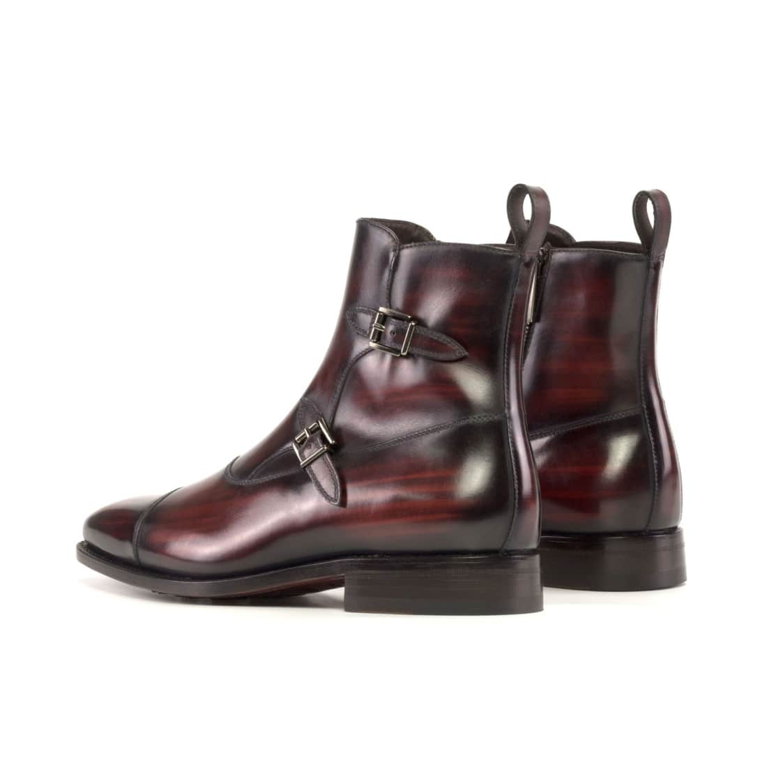 Bottines à Double Boucles en cuir patiné bordeaux – vue 3