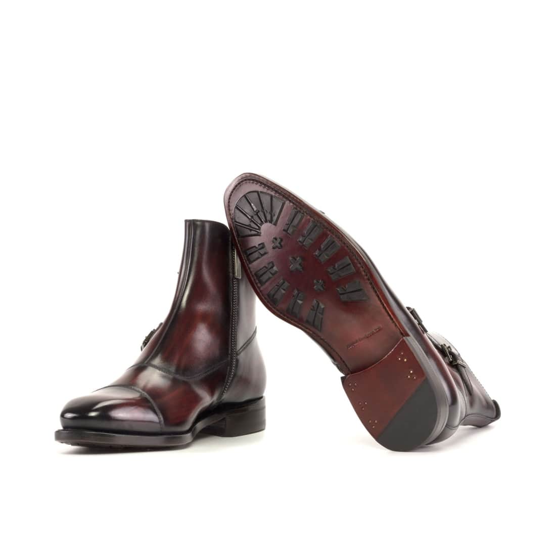Bottines à Double Boucles en cuir patiné bordeaux – vue 2