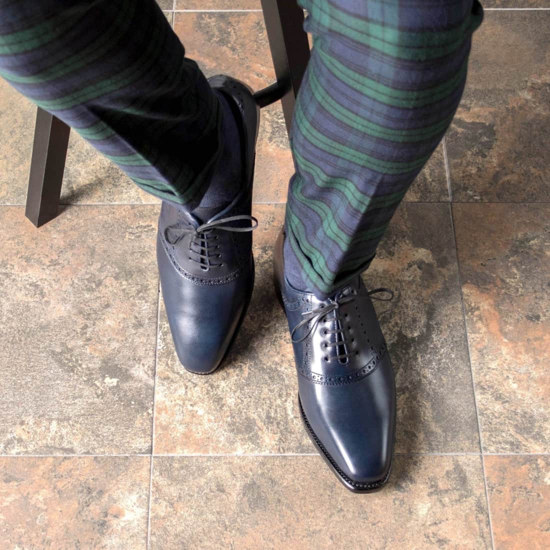 Richelieu Saddle en cuir bleu marine - Chaussures
