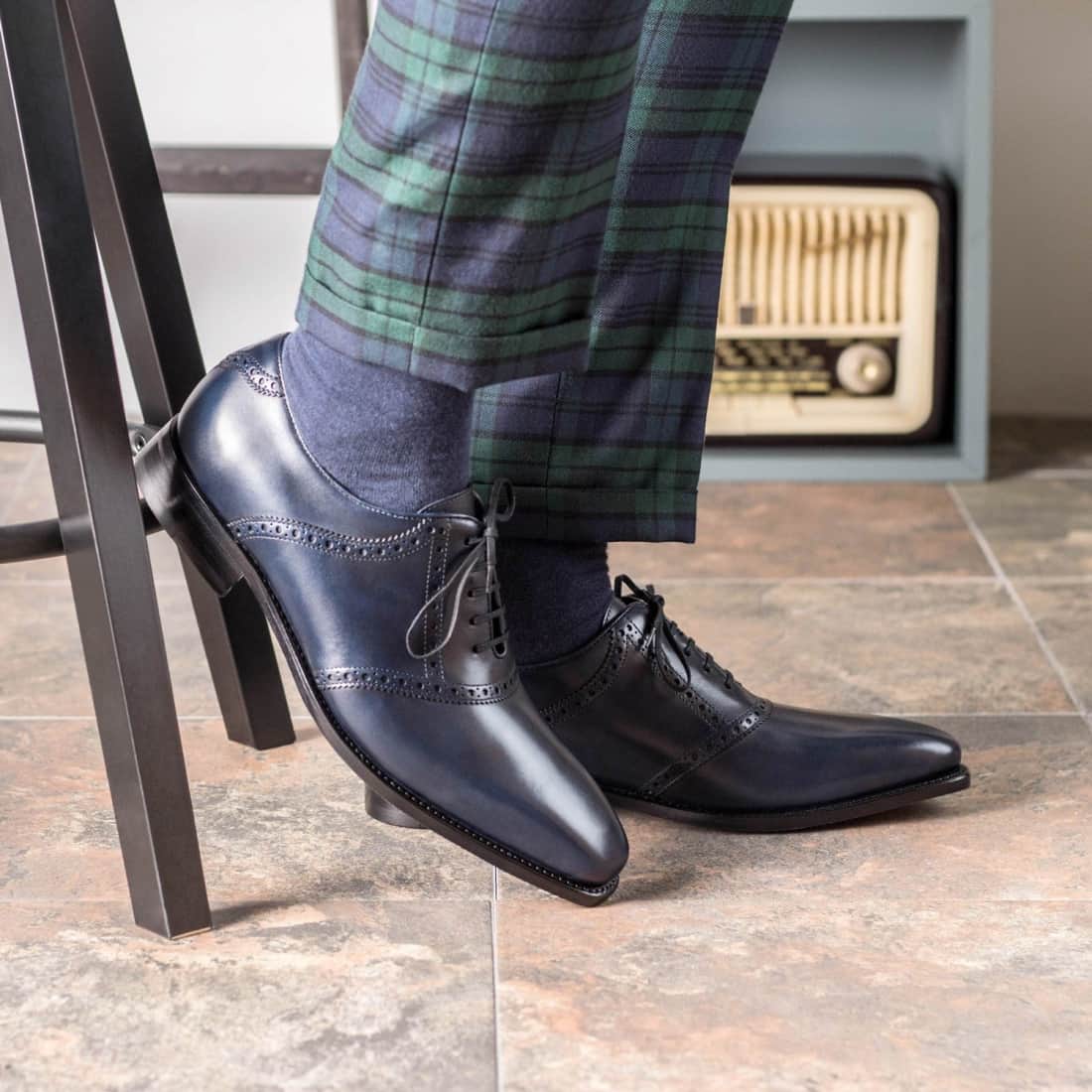 Richelieu Saddle en cuir bleu marine - Chaussures