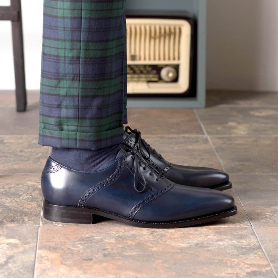 Richelieu Saddle en cuir bleu marine - Chaussures