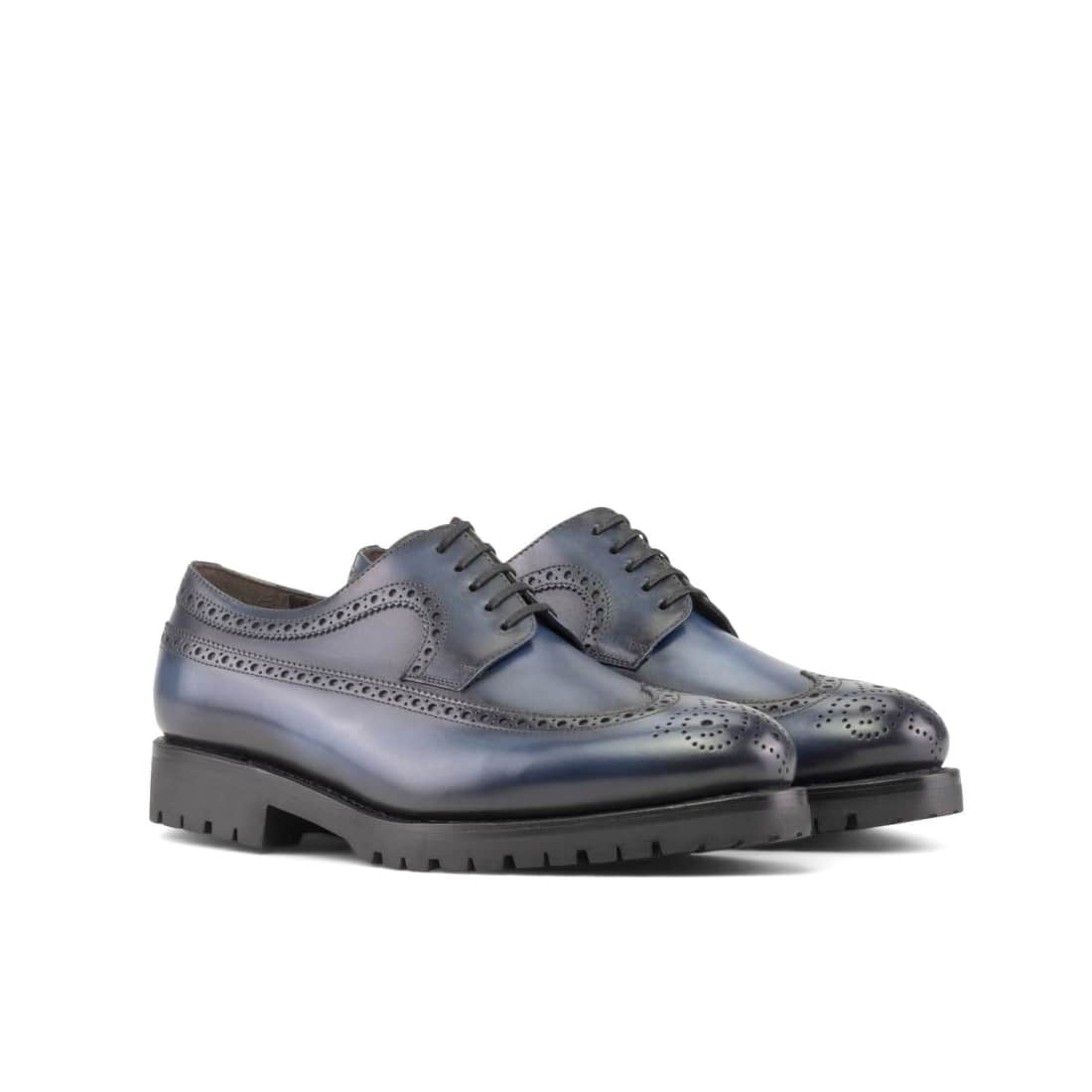 Derbie Brogue fleuri en cuir bleu marine - Semelles