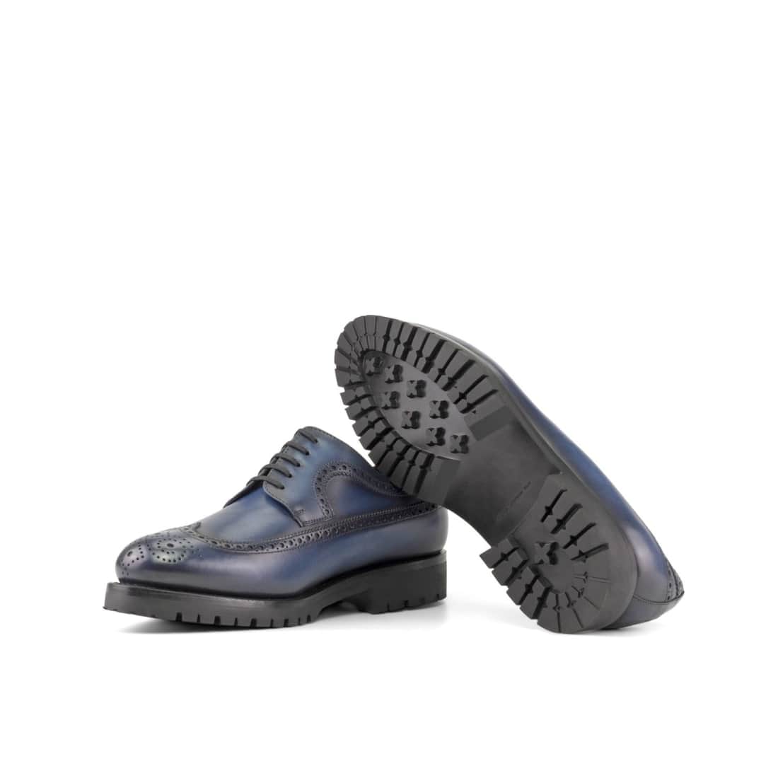 Derbie Brogue fleuri en cuir bleu marine - Semelles