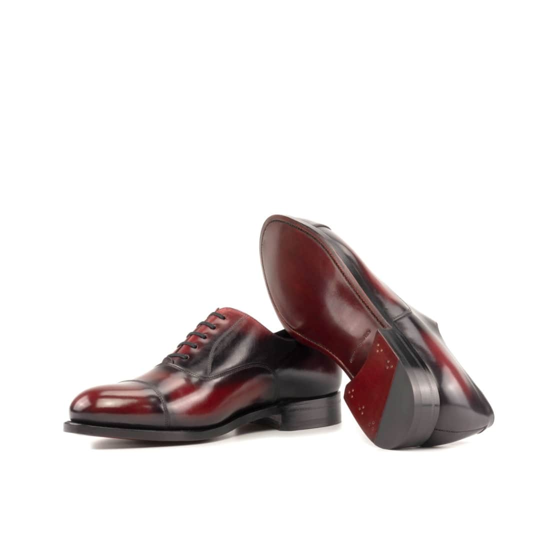 Richelieu bout droit en cuir patiné bordeaux - Chaussures