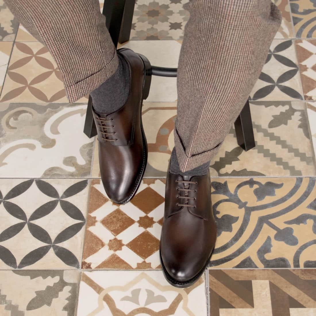 Derbie Blucher en cuir patiné marron foncé - Chaussures