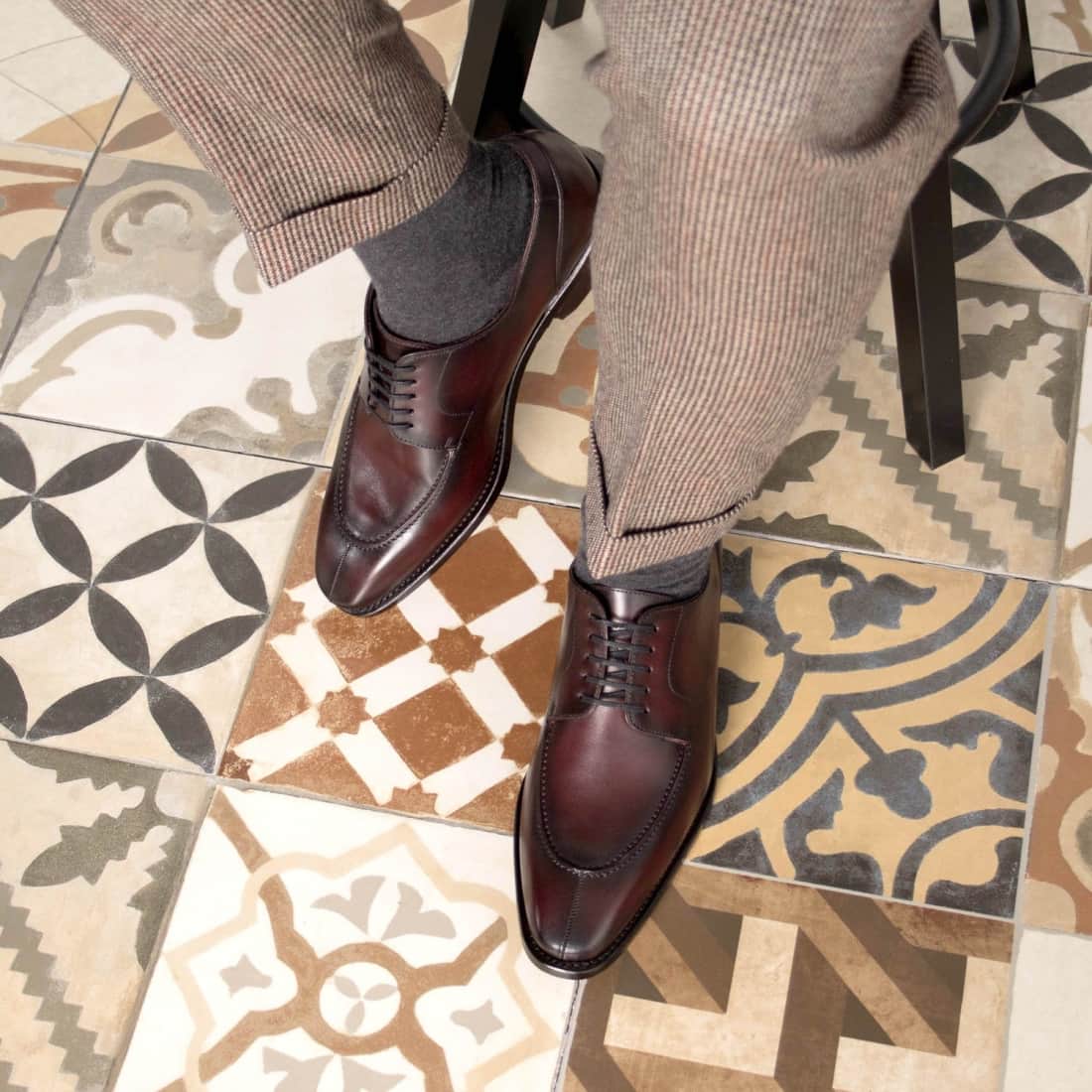 Derbie Chasse en cuir patiné bordeaux - Chaussures