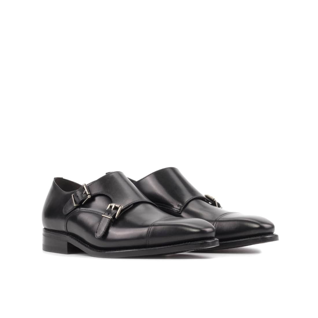 Chaussure double boucle en cuir noir