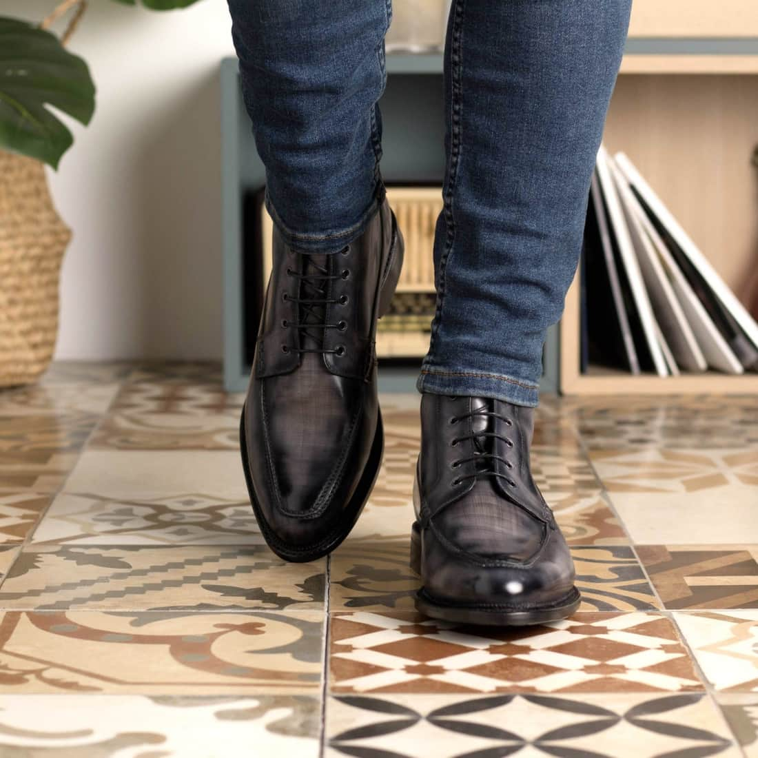 Bottines Derby Demi-Chasse en cuir patiné gris - Chaussures